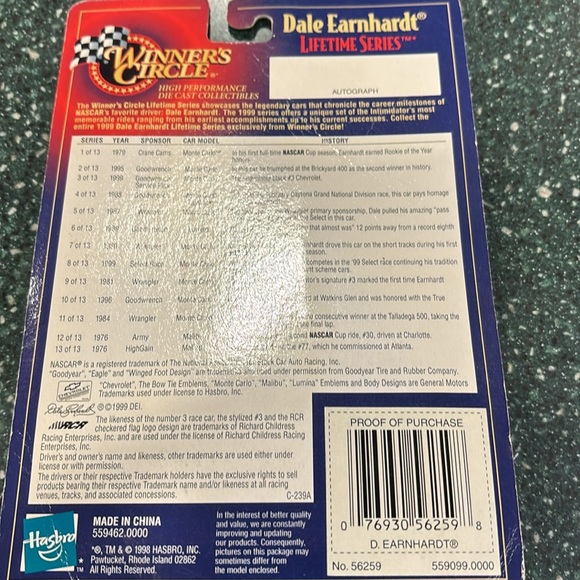 Hasbro Winner’s Circle Dale Earnhardt Lifetime Series 1/64 scale race car - Picture 3 of 3